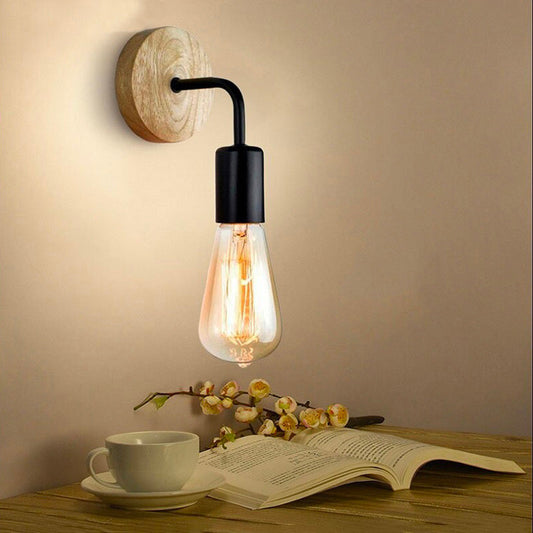 Black/white and wooden wall bedside lamp